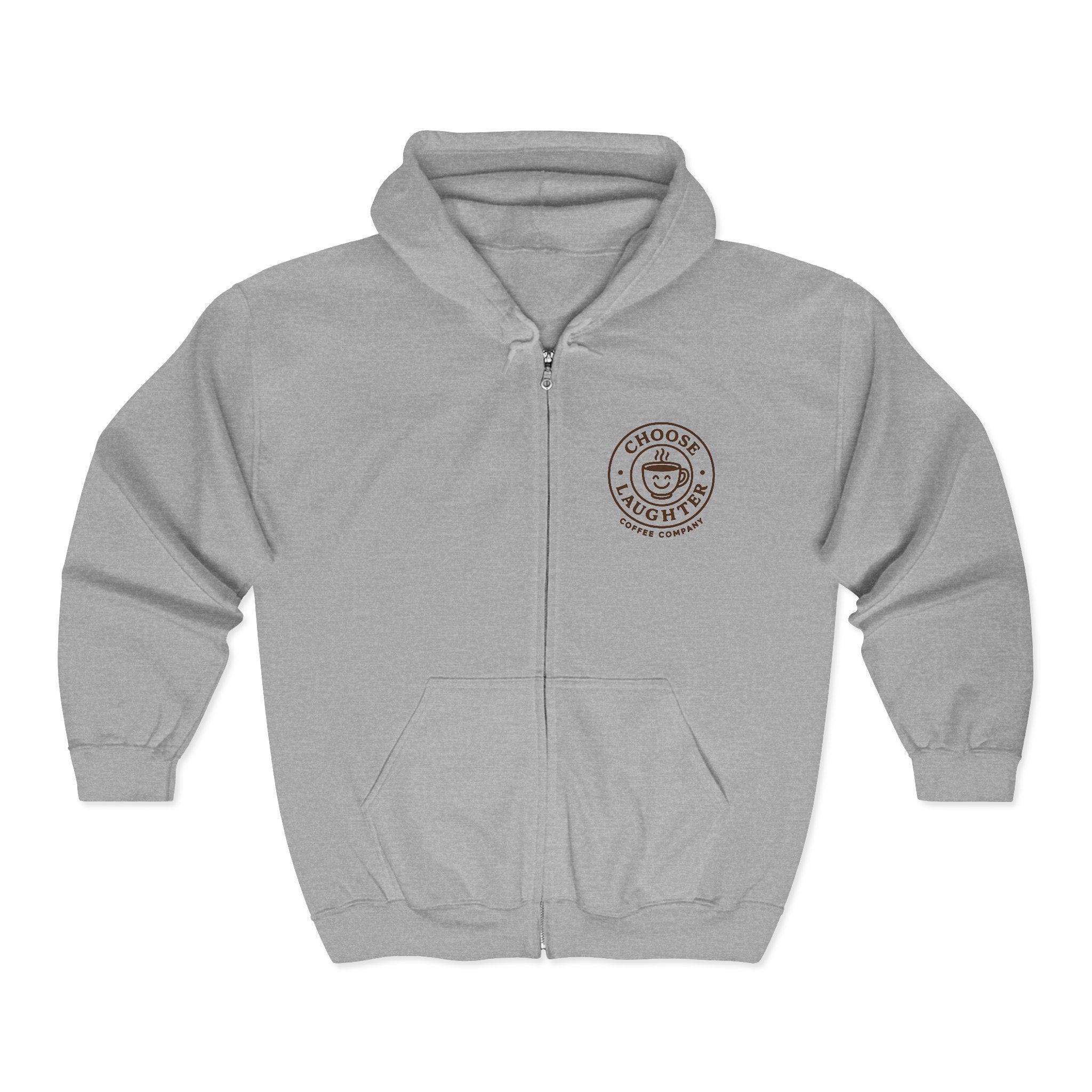Choose Laughter Zip Hoodie – Coffee Company Logo Full-Zip Sweatshirt