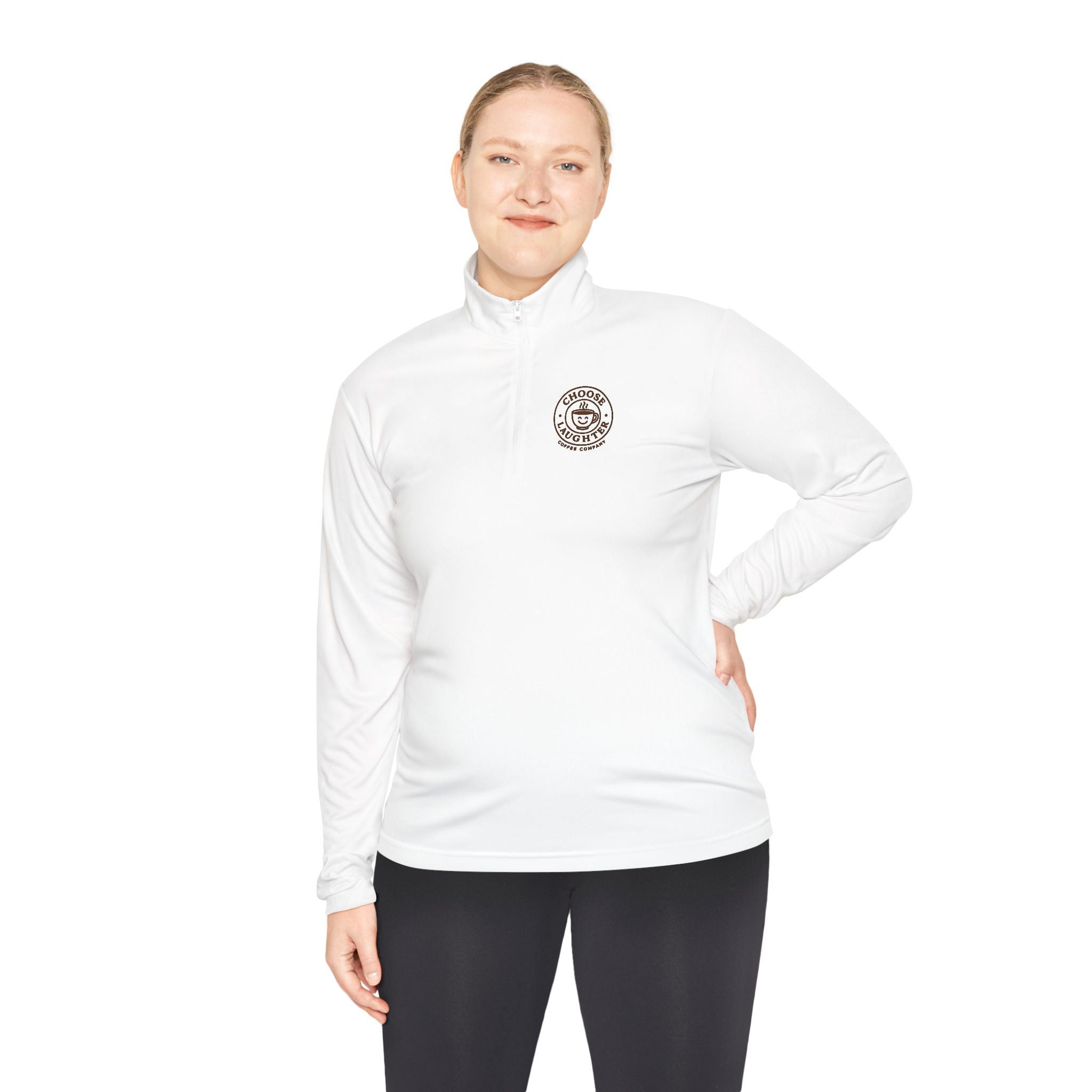 Quarter-Zip Pullover — 'Coffee First' Small Chest Logo Cozy Pullover