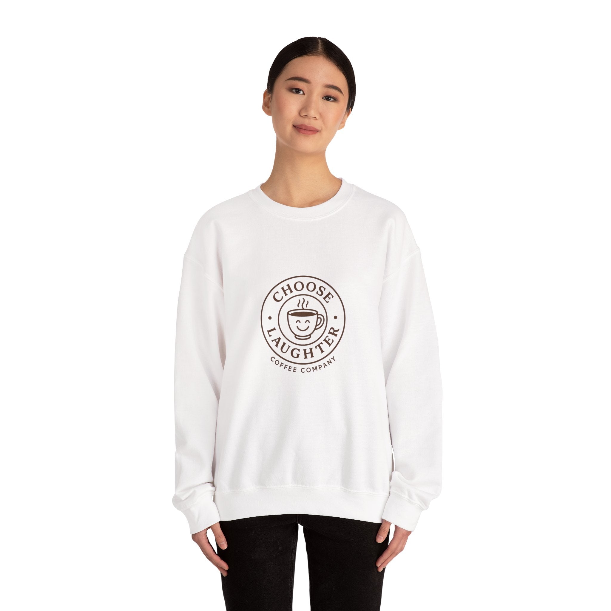 Crewneck Sweatshirt — "Choose Laughter" Coffee Logo Cozy Pullover