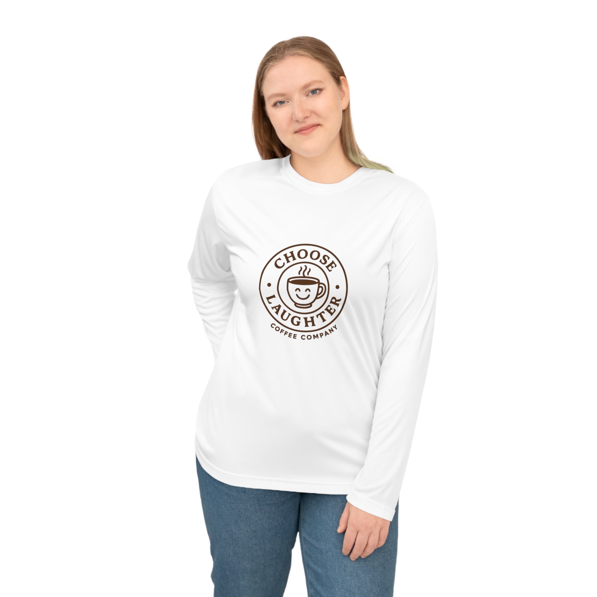 Choose Laughter Long Sleeve Shirt — Coffee Company Logo Performance Tee
