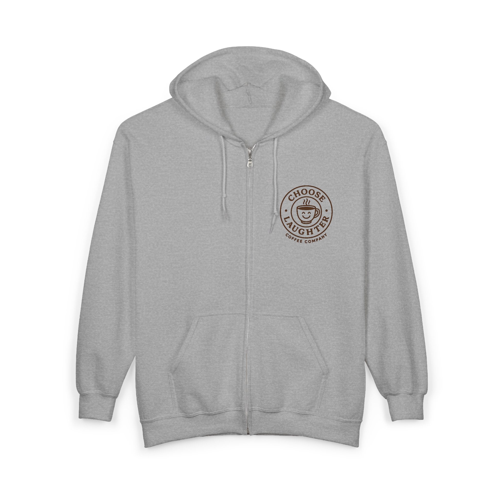 Choose Laughter Zip Hoodie – Coffee Company Logo Full-Zip Sweatshirt
