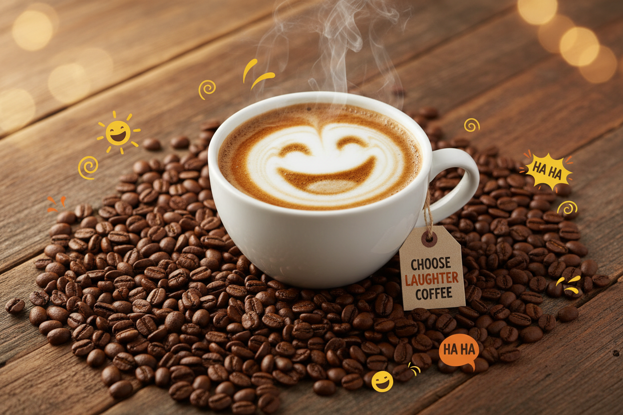 Fun coffee image for the Choose Laughter coffee brand